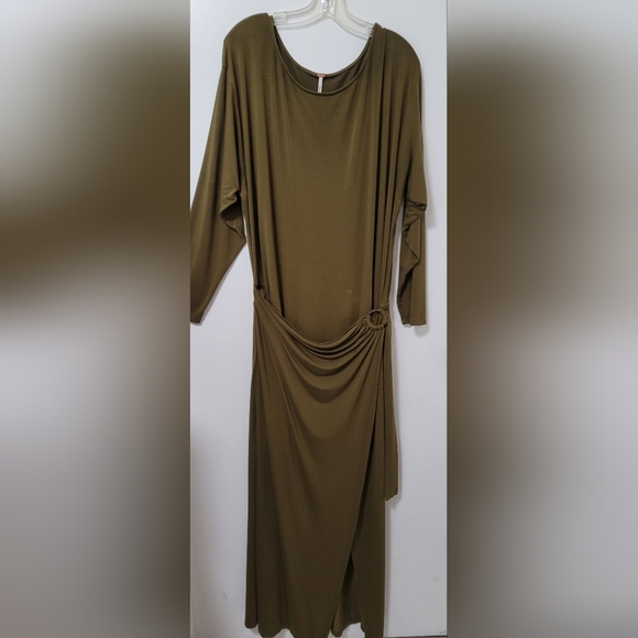 Free People Olive Asyssa Long Sleeve Jersey Maxi Wrap Dress Size Large - Picture 5 of 16